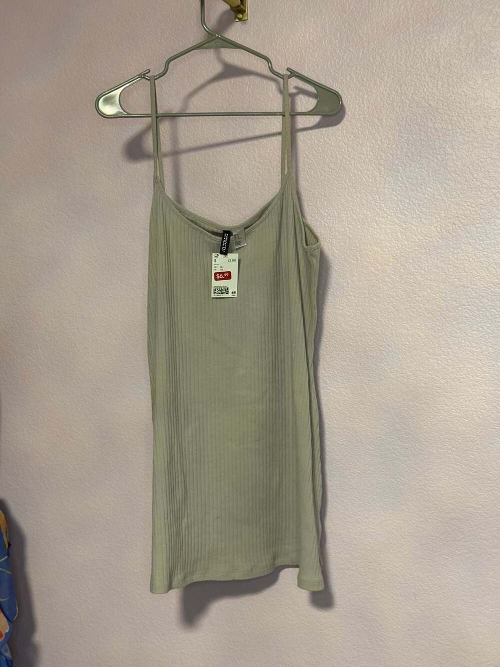 Divided H&M Rib-Knit Cami Dress Size XL Green Spaghetti Strap Mini